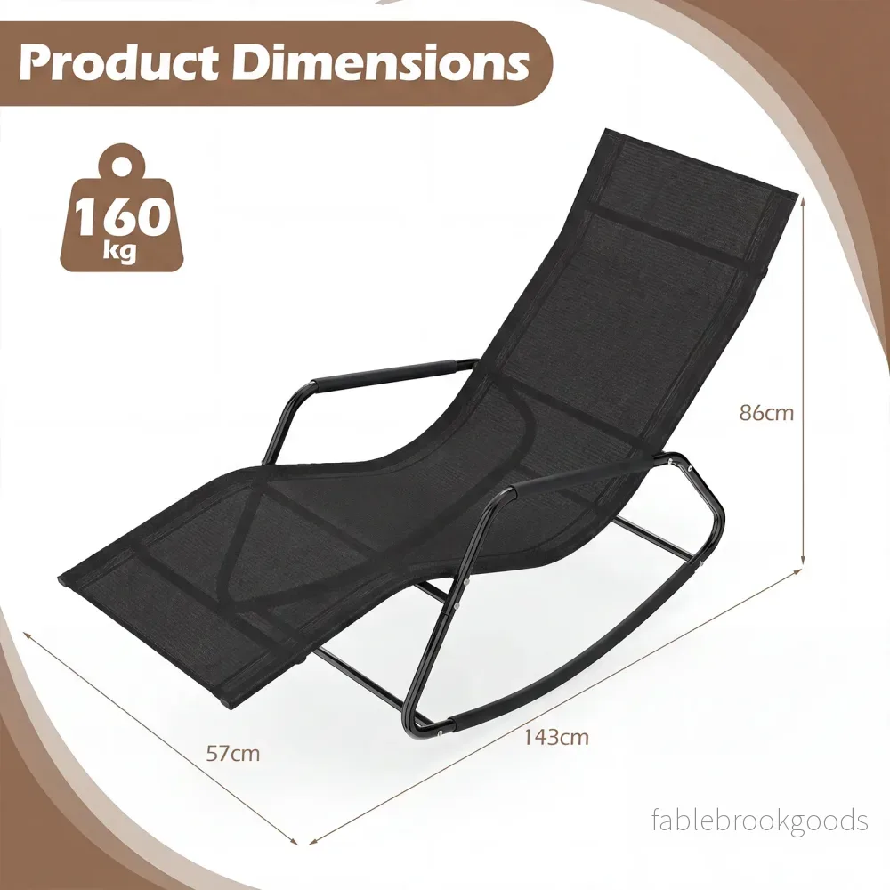 Väderbeständig – trädgårdssoffa ergonomisk gungstol i andningsbart tyg med metallram – 143 x 57 x 86 cm – Svart - Bild 2