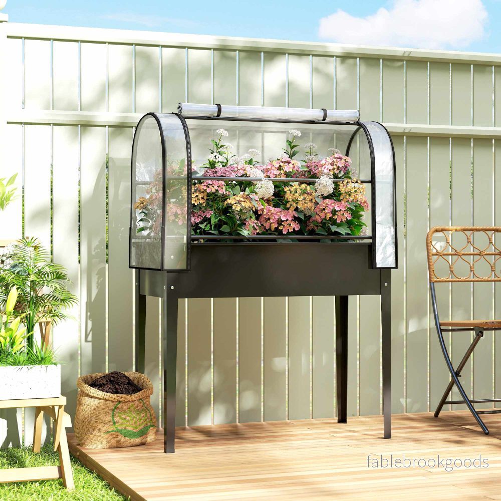 Upphöjd trädgårdsbädd med genomskinligt överdrag, metall, 100x49x136 cm - Bild 2