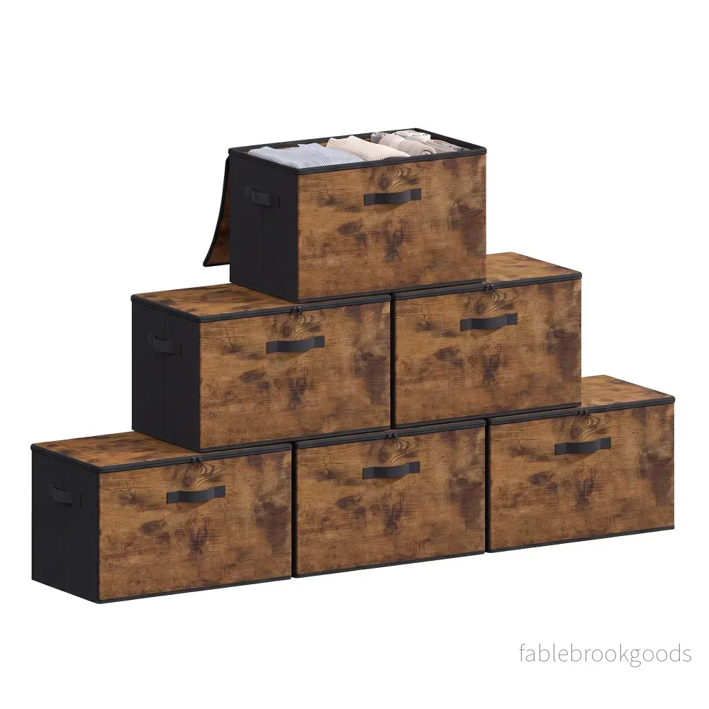 Opbergdozen - Set van 6 - Met Deksel - Opvouwbaar - Zwart - Bild 2