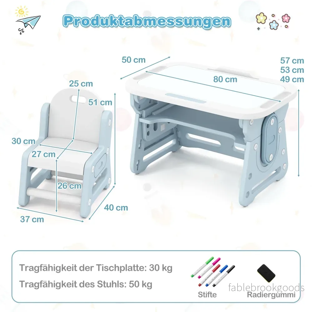 Barnbord – med stol och Nejbart whiteboard Höjdjusterbar – Blå - Bild 2