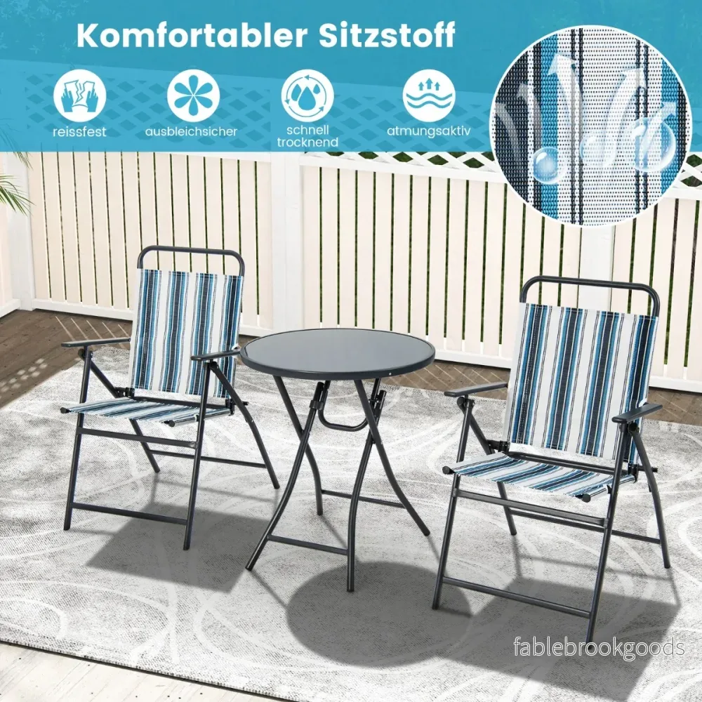 delat – balkongset bistrobord med hopfällbara stolar sittset robust metallram – 3 2 – Blå