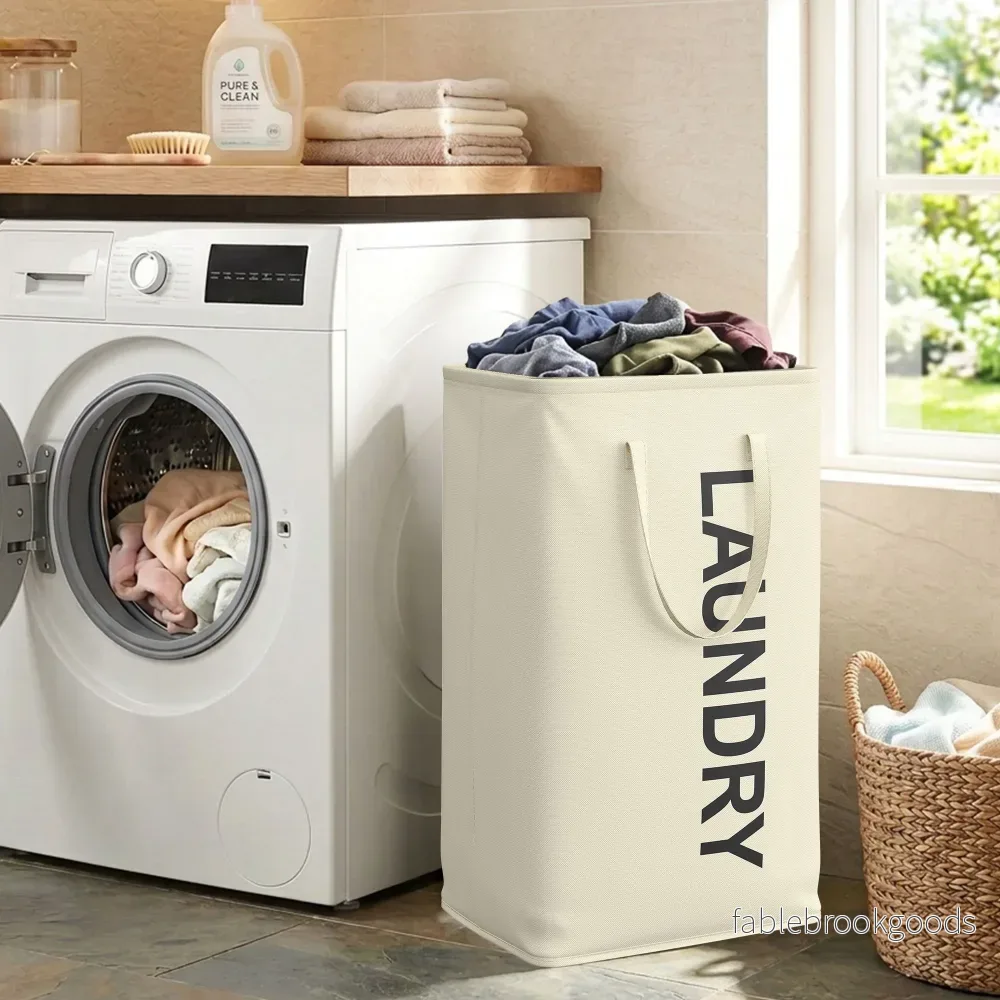 Opvouwbare Wasmand - 80 Liter - Met Handvatten - Oxford Stof - Wit - Bild 3