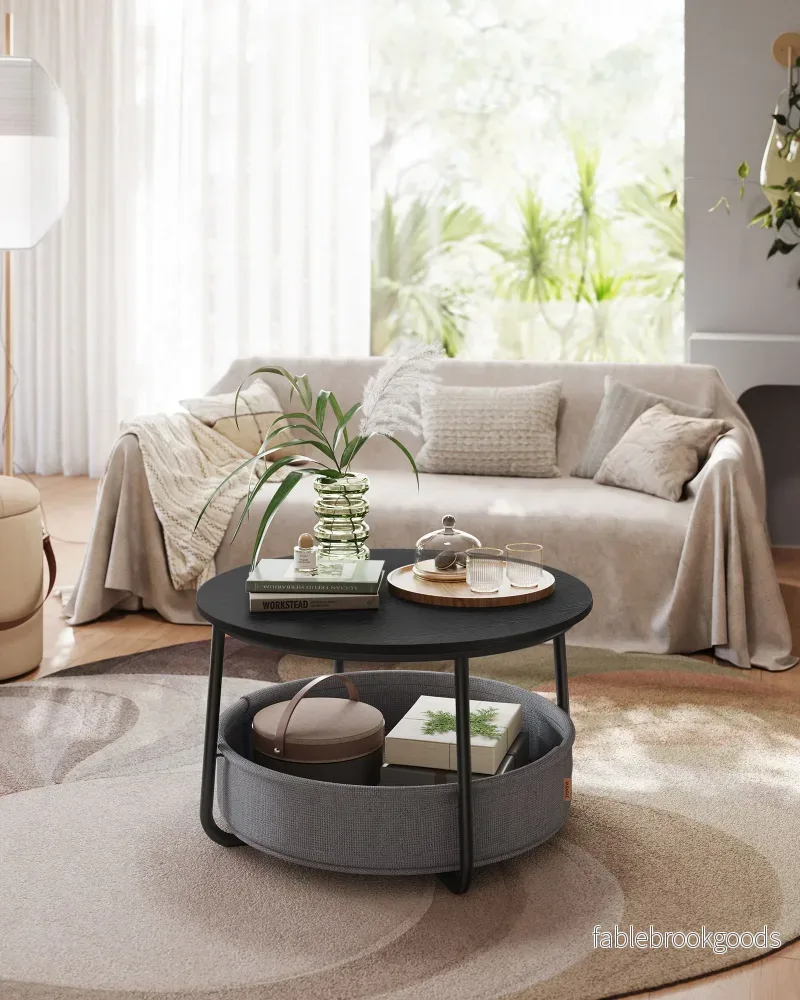 Soffbord med förvaringsväska – Snygg design – Bläcksvart och skiffergrå - Bild 2