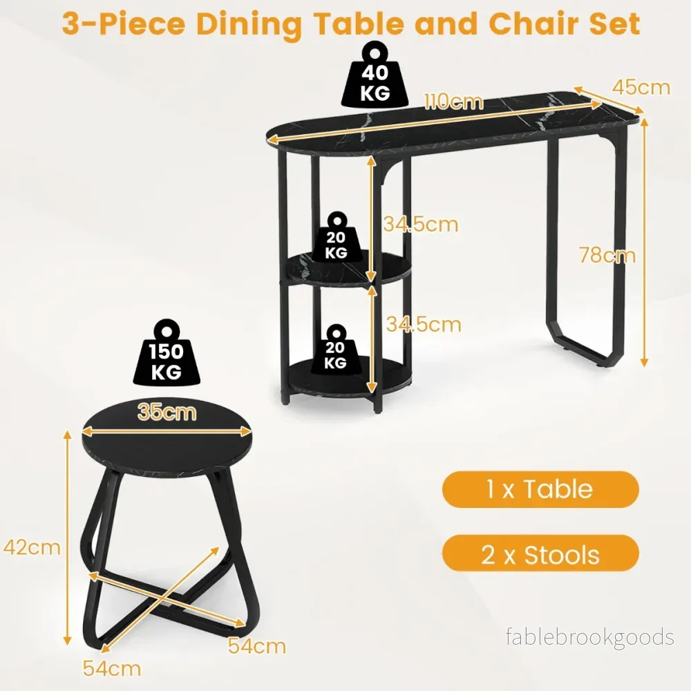 pcs – Industrial matsalsgrupp med trä metall köksbord och pallar Platsbesparande bistrogrupp – 3 2 – Svart - Bild 2