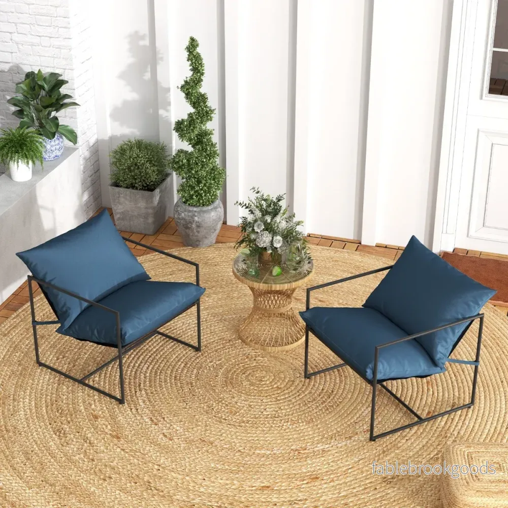 Set – med Sling Accent stolar sitt och ryggkuddar metallram Ergonomisk loungestol – 2 – Mörkblå - Bild 3