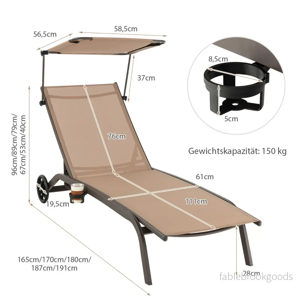 Uteplats – solstol utomhus med hjul strand av metall – Brun - Bild 2