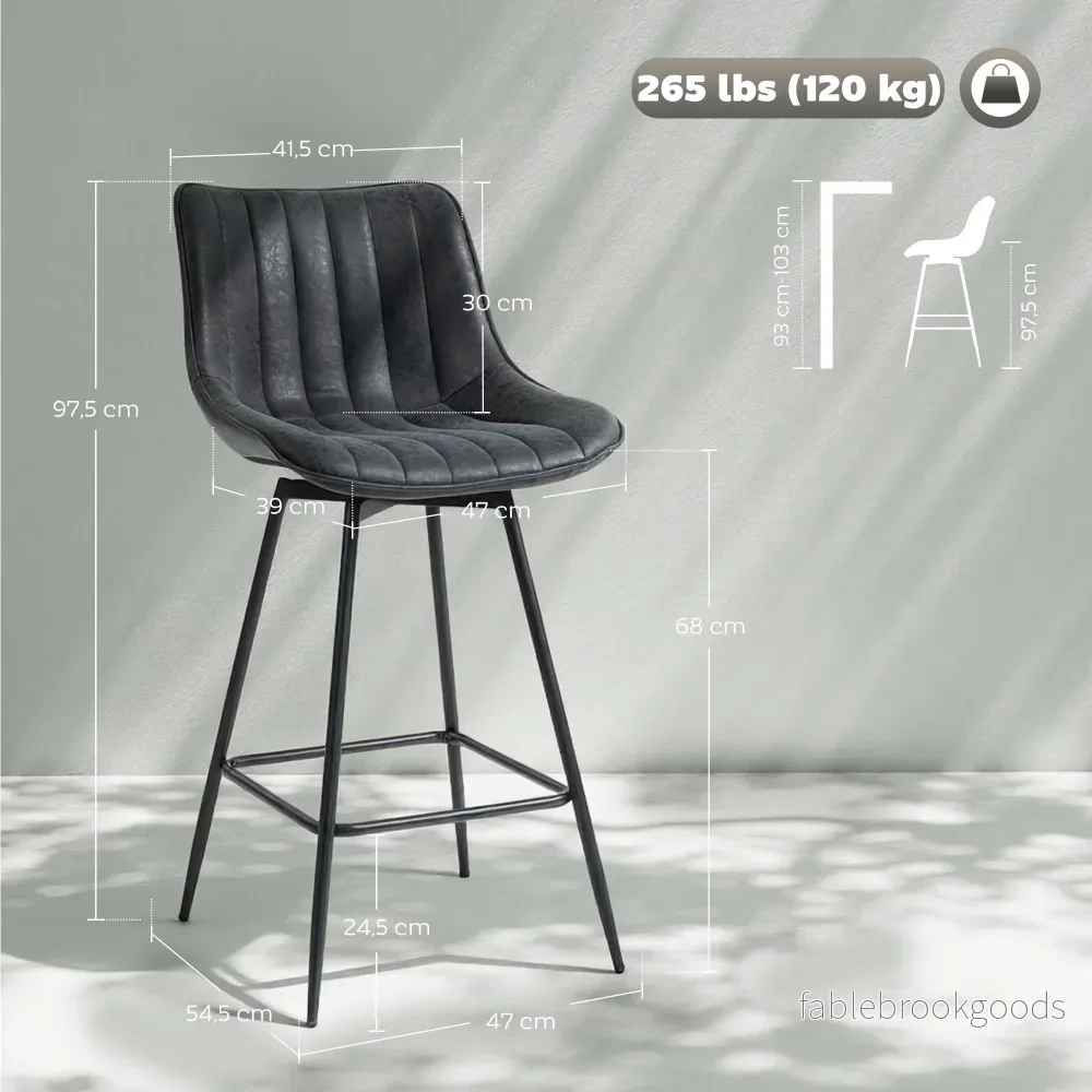Barstolar, set om 2, 68 cm, 360 graders vridbar, svart, med ryggstöd - Bild 3
