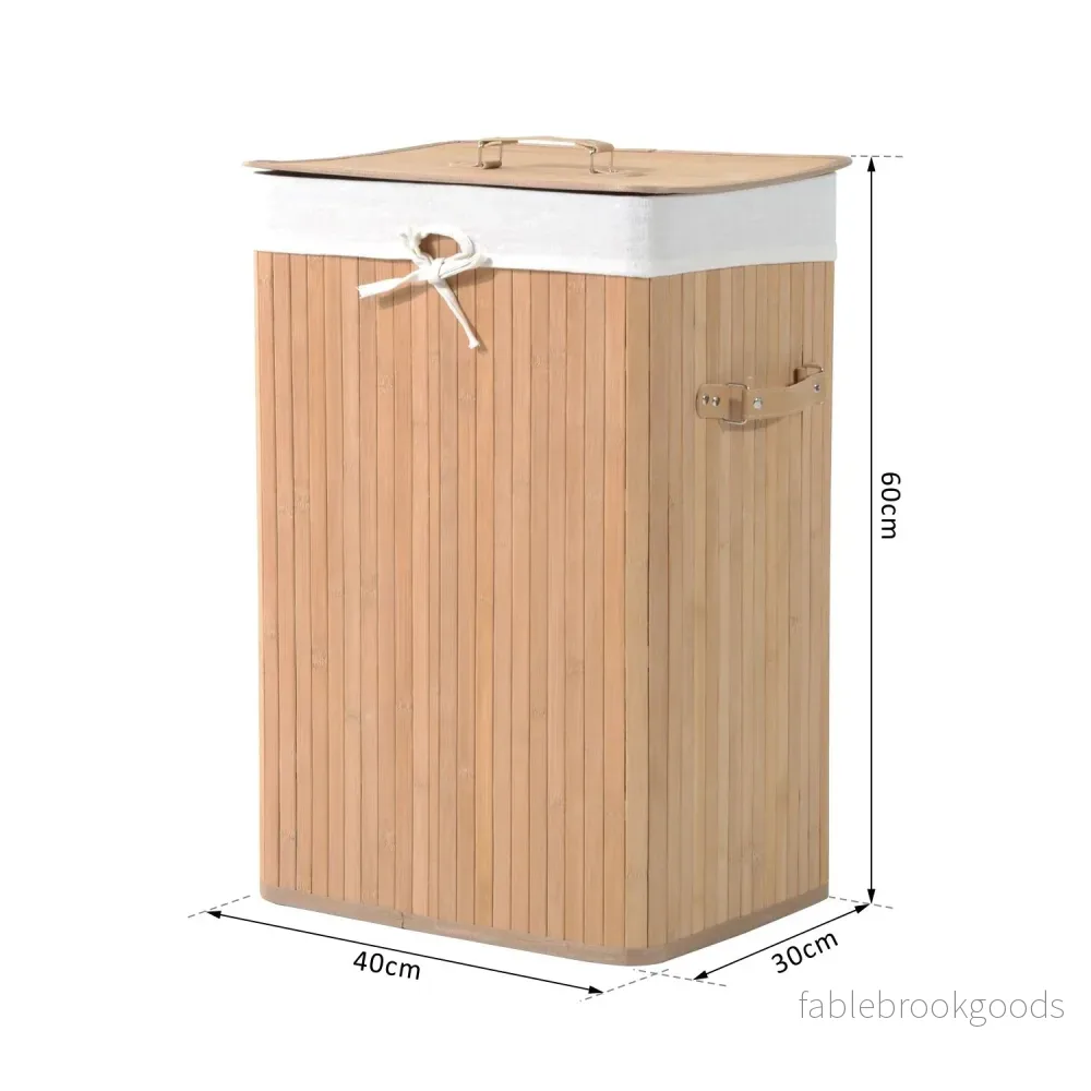 Bambu hopfällbar tvättkorg 72L – Canvaspåse med lock - Bild 3