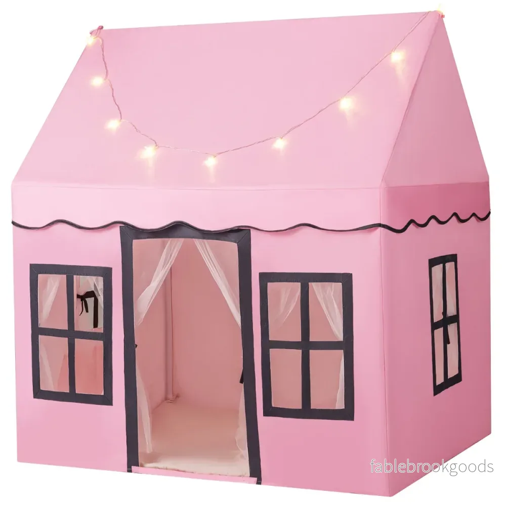 Barntält – Stort lektält för småbarn med stjärnljus – 121 x 101 x 137 cm – Rosa