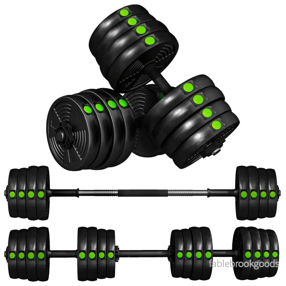 2-i-1 hantelset, justerbar 30 kg, halkfri, svart/grön