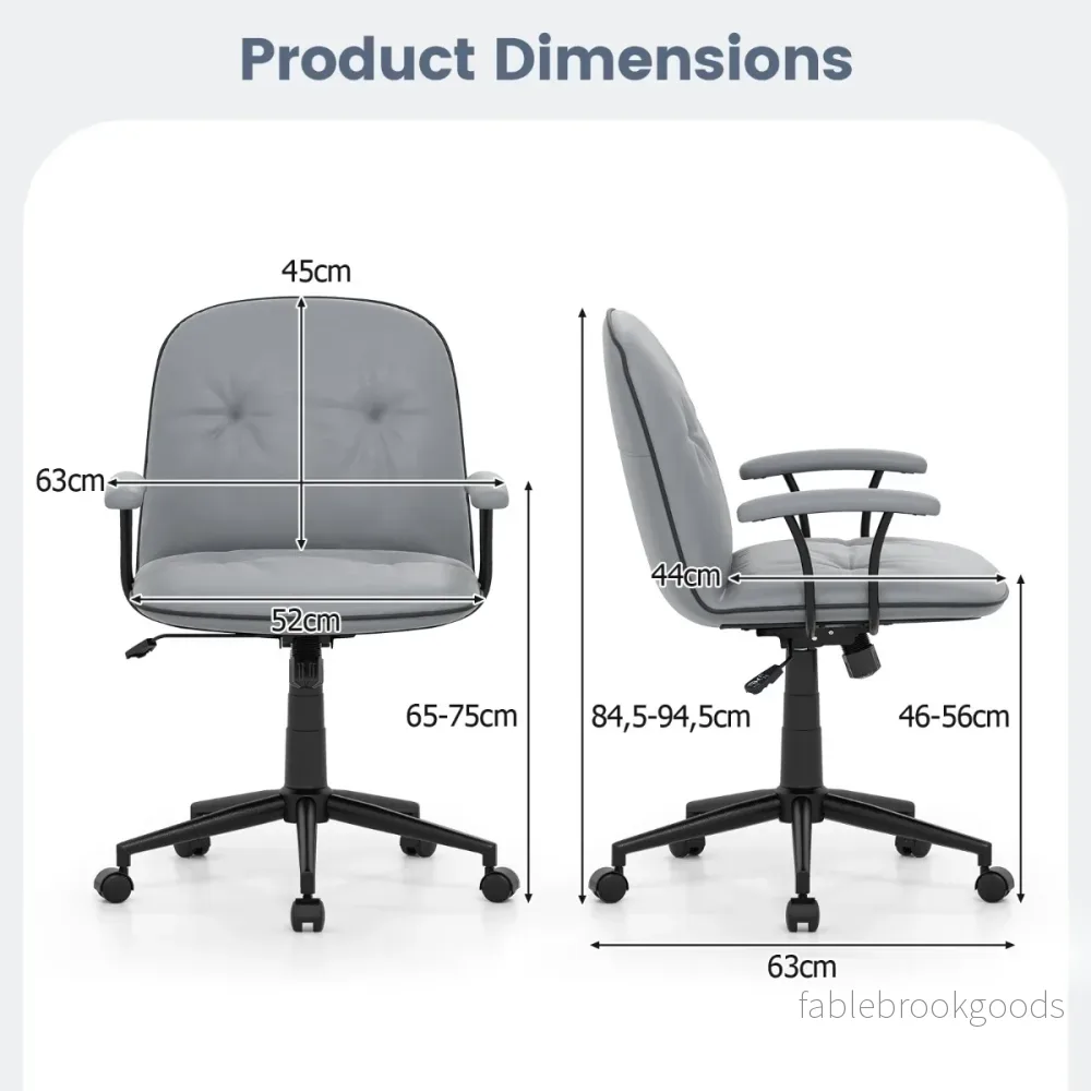 Ergonomisk – kontorsstol, konstläder skrivbordsstol med stoppade armstöd och bred sits, – . – Grå - Bild 2