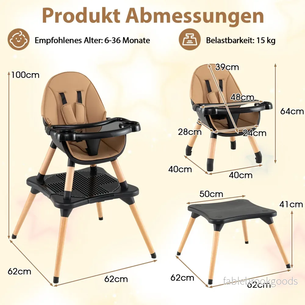 i – Baby hög stol med byggsten bord och avtagbart dubbelbricka – 6 1 – Brun - Bild 2