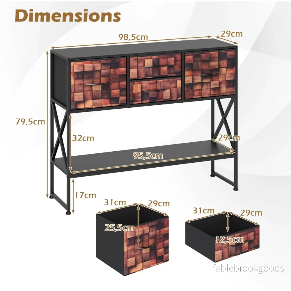 Konsolbord – med tygfack, hylla, metallram, trä, mosaikmönster, och – 4 – Kaffe - Bild 2