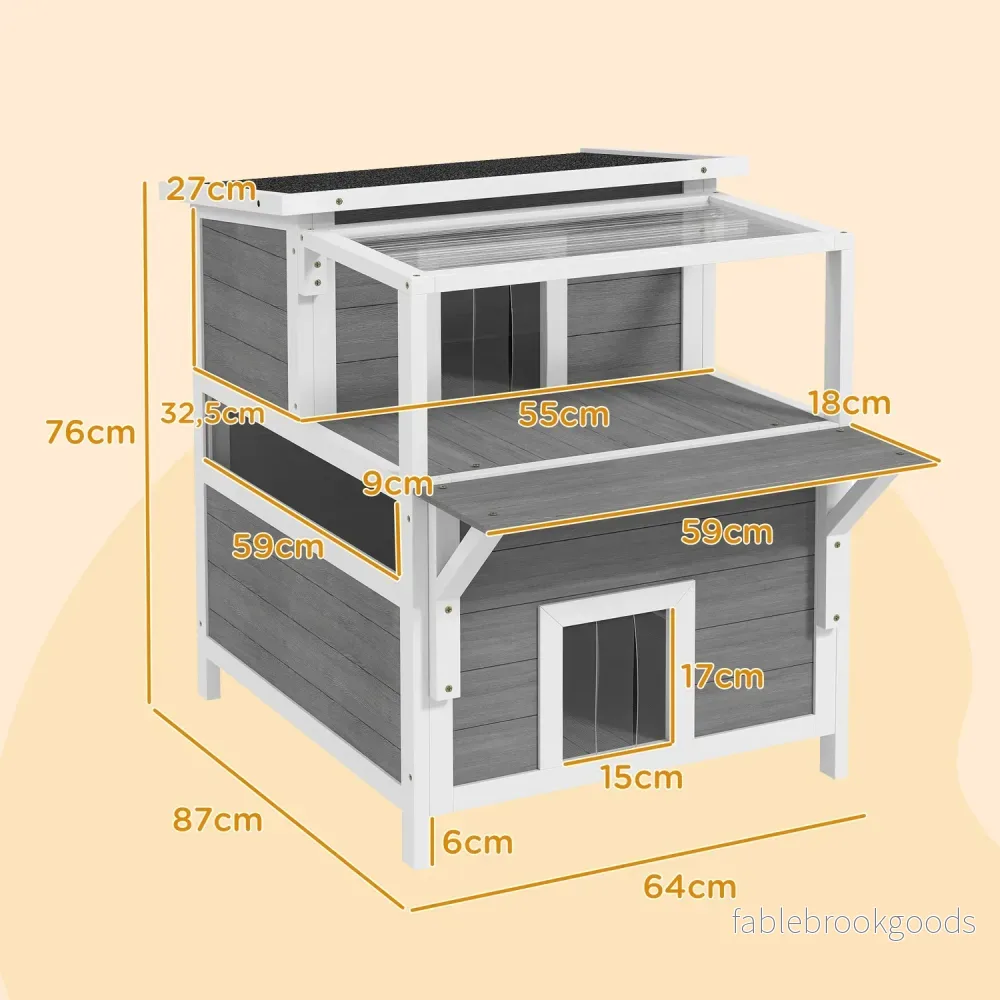 Utomhus Gran Wood Cat House med balkong, 64 x 87 x 76 cm - Bild 3