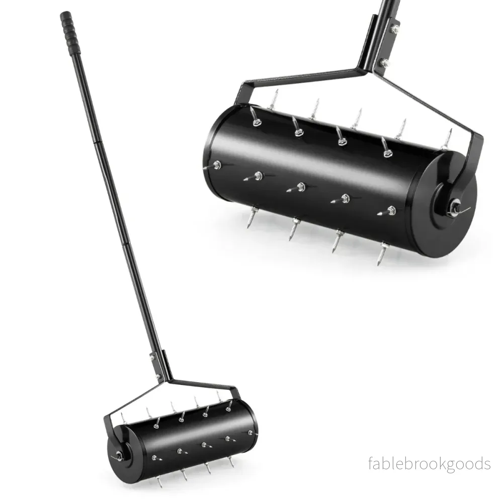 Manuell – gräsmatta luftare med handtag och spikar rulle handvertikulator – 44 x 128 cm – Svart