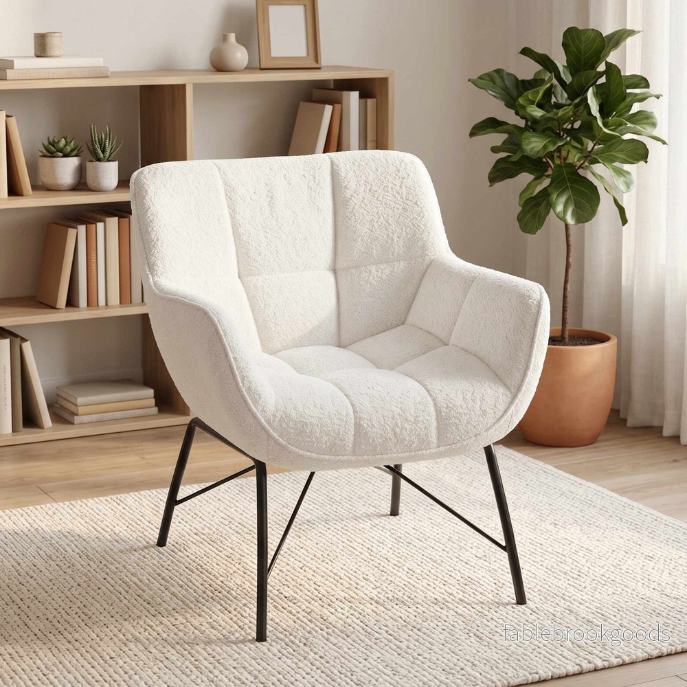 Sherpa Fleece Lounge Chair, Böjd Rygg, Metallben - Bild 2
