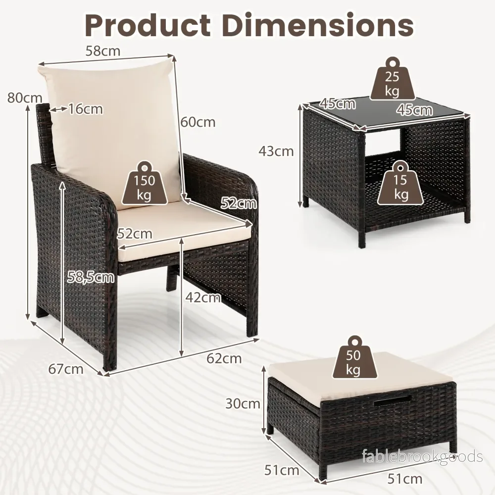 delad – balkongmöbelset trädgårdsmöbler av PE polyrattan sittgrupp för – 5 – Beige - Bild 2
