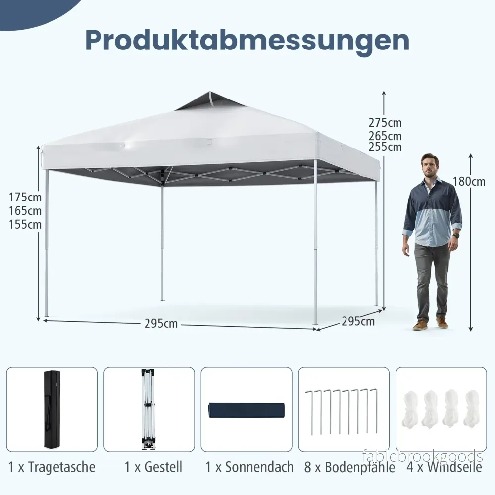 Paviljong – vattentät stabil UV skydd 50+ partytält fälltält – 3 x 3 m – Vit - Bild 2