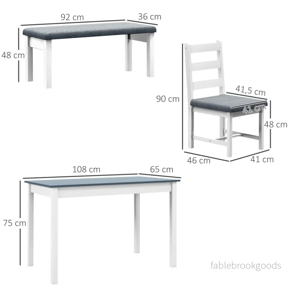 4-delad matsalsset i furu, bord med bänk och stolar - Bild 3