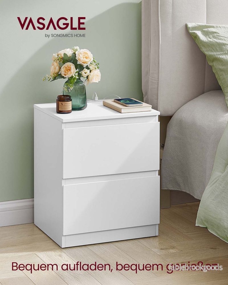 Sängbord med uttag och lådor – Cloud White - Bild 2