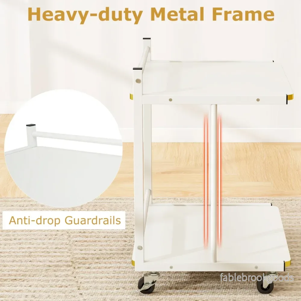 Sidebord – med hjul och öppna hyllor Skrivbord för skrivare C form Soffbord – 2 – Vit - Bild 3