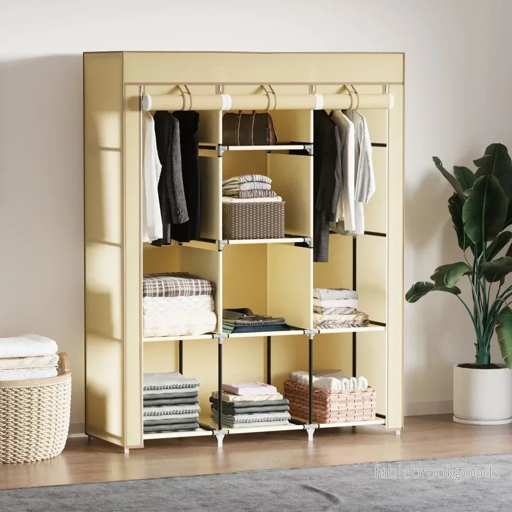 Beige Tyggarderob, 8 våningar, hopfällbart skåp - Bild 2