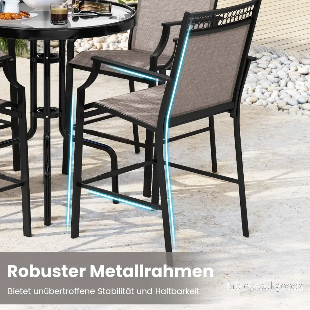 Set – med trädgårdsstolar snabbtorkande tyg, höga uteplatsstolar, balkongstolar bruna – 2 – Brun - Bild 2