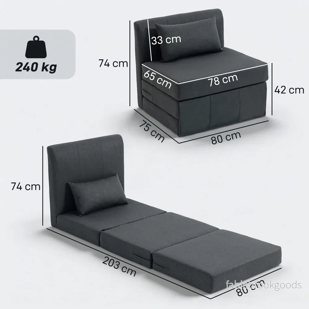 Konvertibel bäddsoffa med linnestruktur, mörkgrå - Bild 3