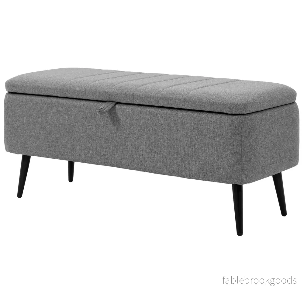 Bänk med förvaringsutrymme Klädd bänk med linnelook, sittbräda med stålben 102 x 40 x 44 cm, grå
