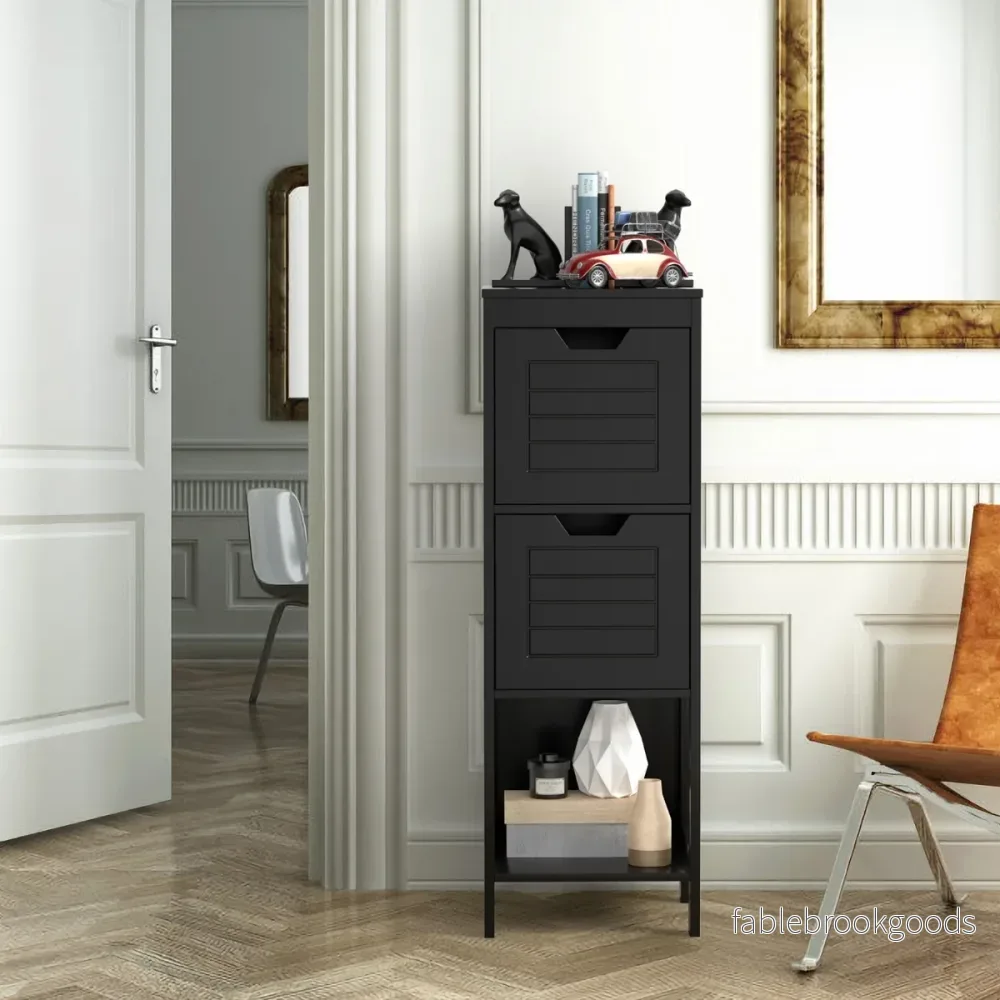 Badrumsskåp – i trä med lådor – 2 30 x 30 x 89 cm – Svart - Bild 2