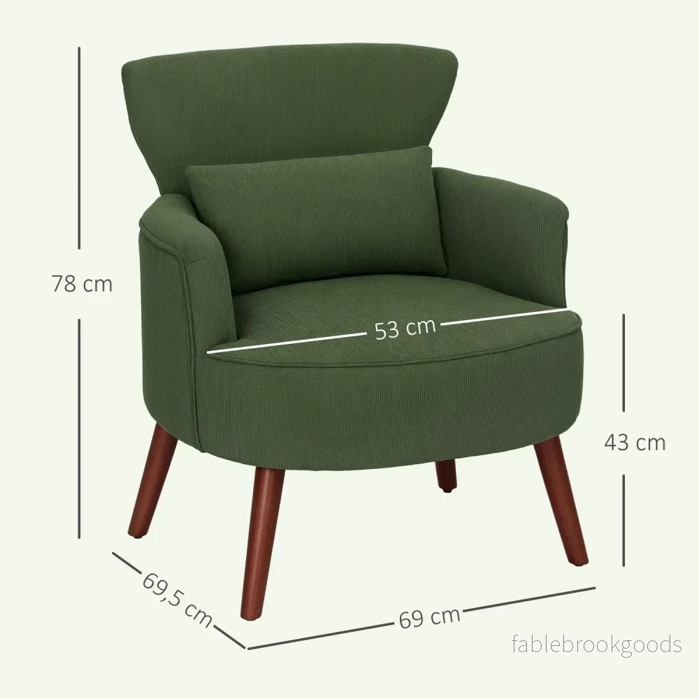 Grön manchester Wingback stol – högdensitetsskum, 18 cm stoppning - Bild 3