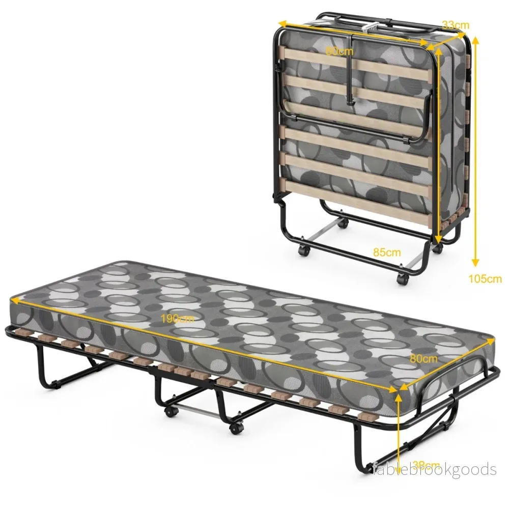 Fällsäng – med madrass Bärbar och rullbar gästsäng tillverkad i Italien Ursprungsland: – 190 x 80 x 33 cm – Grå - Bild 2