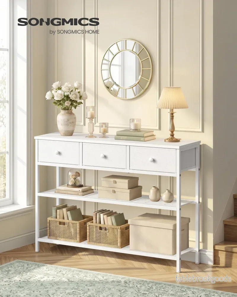Consoletafel - 99 cm Breed - 3 Stoffen Lades - Smal - Wolkenwit - Bild 2