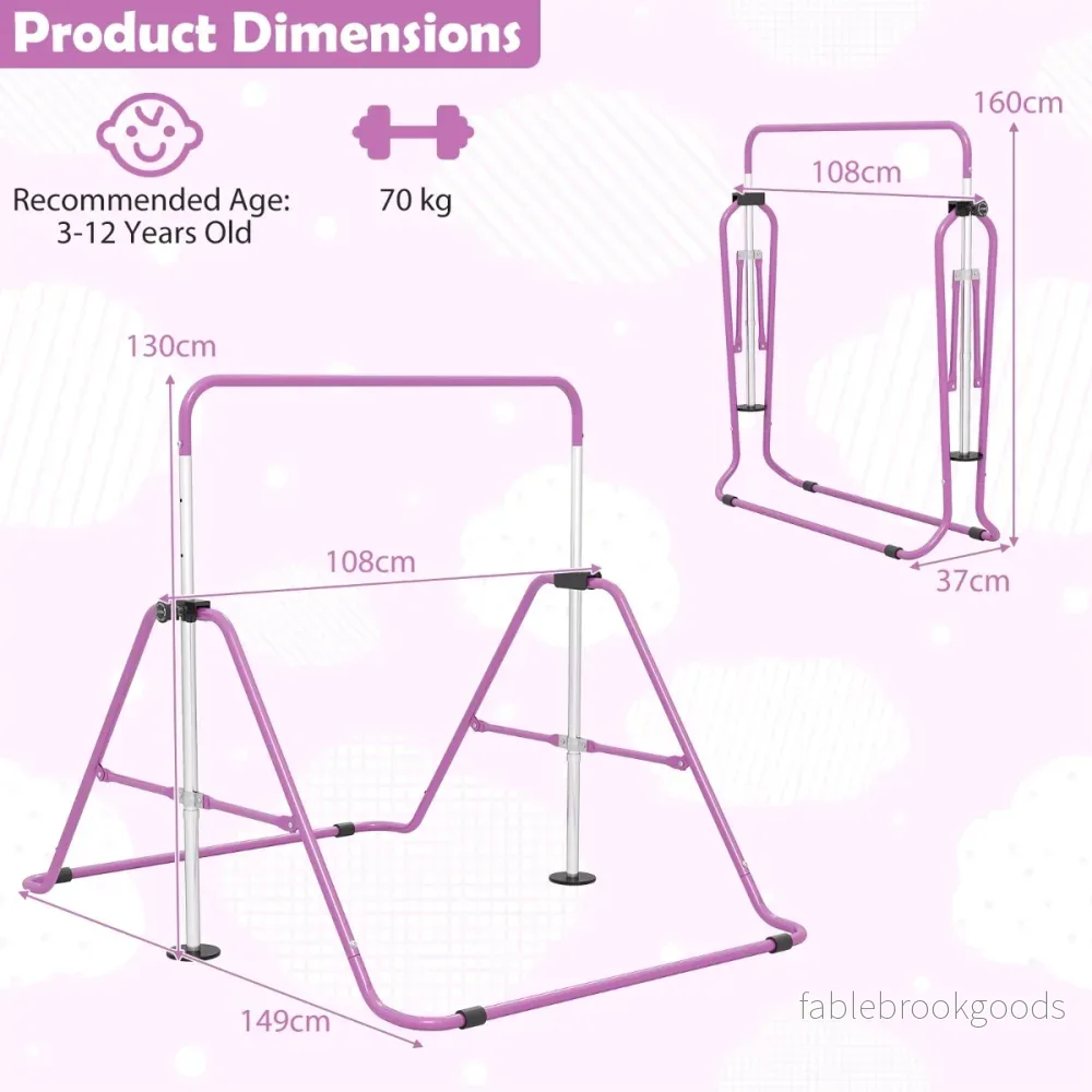 Barn – gymnastikstång höjdjusterbar vikbar rekstång träningsstång Bärkapacitet upp till – 90-130 cm 70 kg – Lila - Bild 2