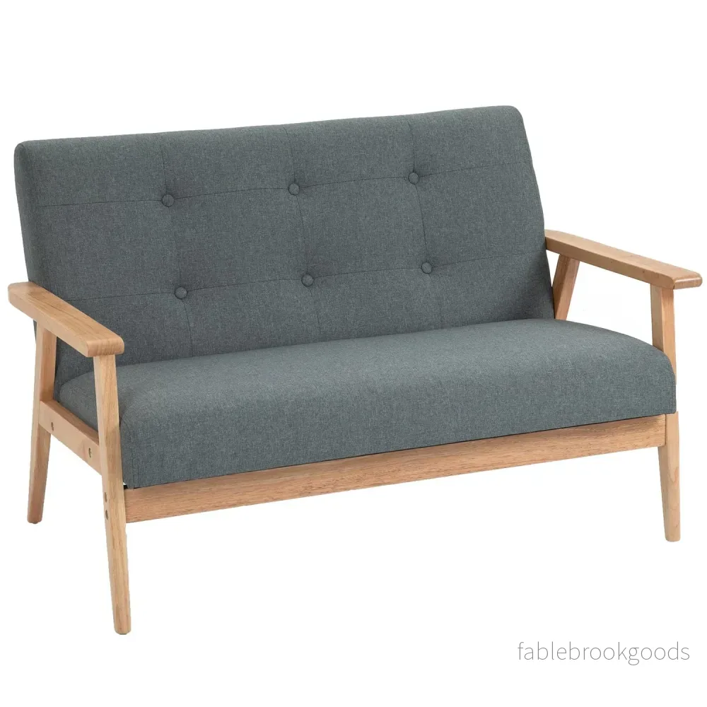 Kompakt grå linne Loveseat – 2-sits, gummiträram