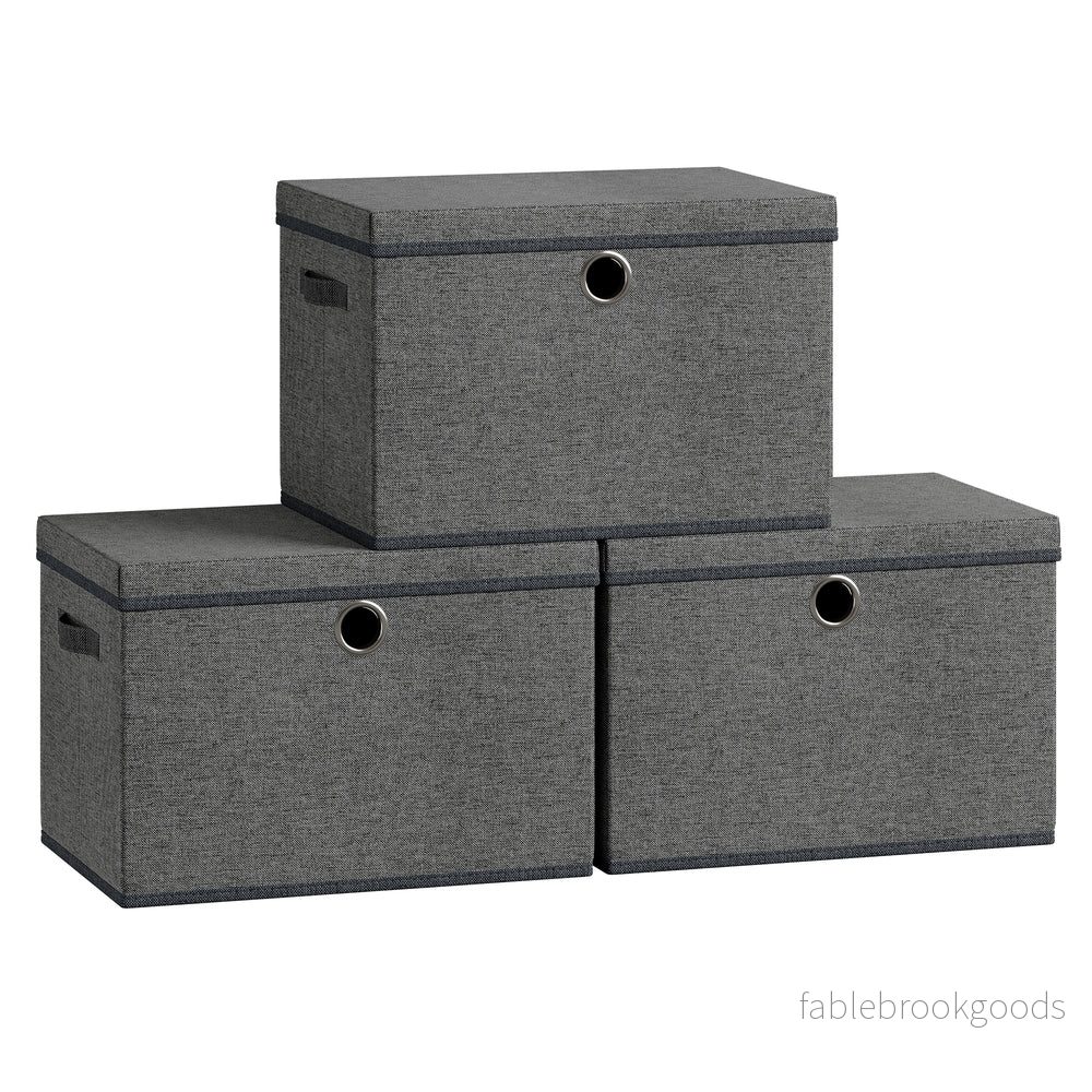 Opbergdozen - 43 x 30 x 30 cm - Set van 3 - Leigrijs - Maximale draagkracht per doos 5 kg