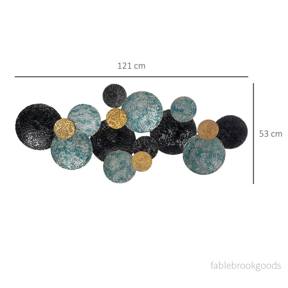 3D metallväggkonst - modern skulptur, guld/svart/blå, 121x53 cm - Bild 3