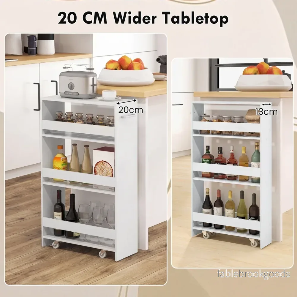 Smal – nischvagn på hjul, hyllor, köksvagn, serveringsvagn, ren – 4 20 cm – Vit - Bild 3