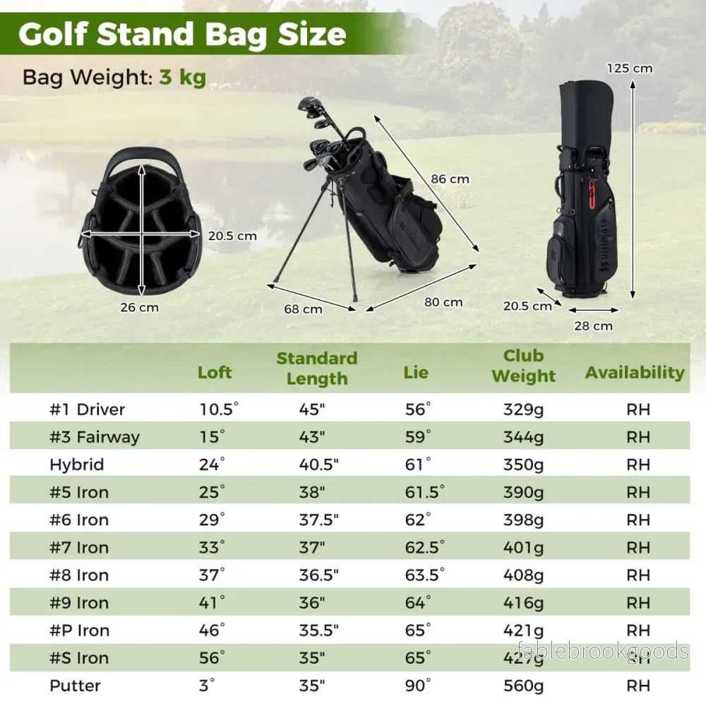 Del – Golfklubba Set för Högerhänt med Golfväska Stå bag – 11 – Svart - Bild 2
