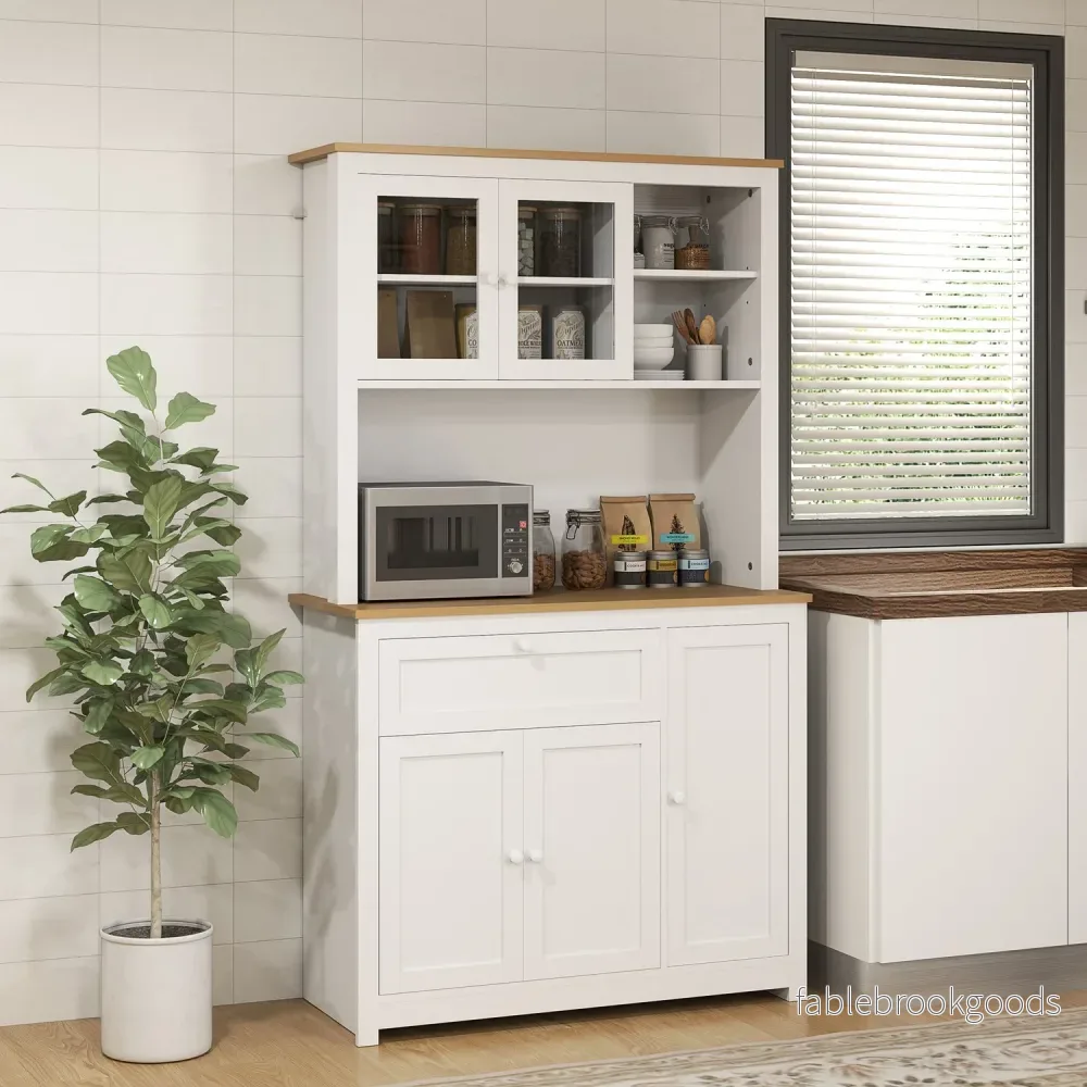 Vitt köksbufféskåp – multifunktionsförvaring, 100x40x180 cm - Bild 2