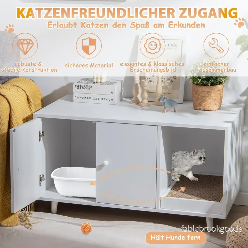 i – sidobord och kattskåp med skrapbräda Kattlåda Soffbord – 2 1 90 x 50 x 50 cm – Vit - Bild 3
