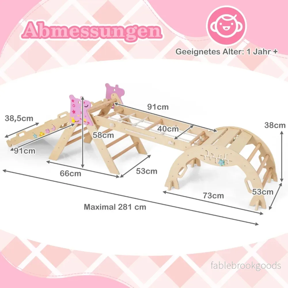 Pack – i Klettergerüst med Rutsche och Kletterbåge Nät Klappbares Klettertriangel – 4 9 1 – Natur