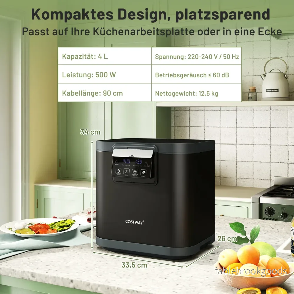 Elektrisk – komposter med lock aktivkolfilter och LED display – 4 L 2 – Svart