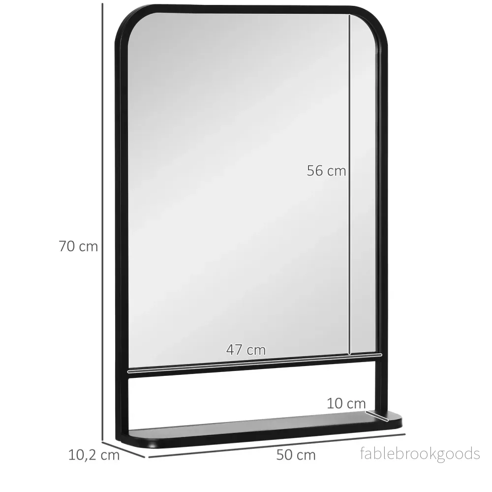 Väggspegel med hylla – 70x50cm, rektangulär, svart - Bild 3