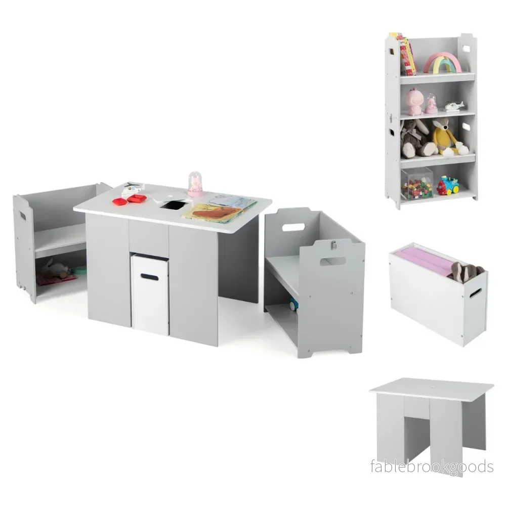 delat – set med bord och stolar för barn i stapelbara – 3 4 1 2 – Grå - Bild 2