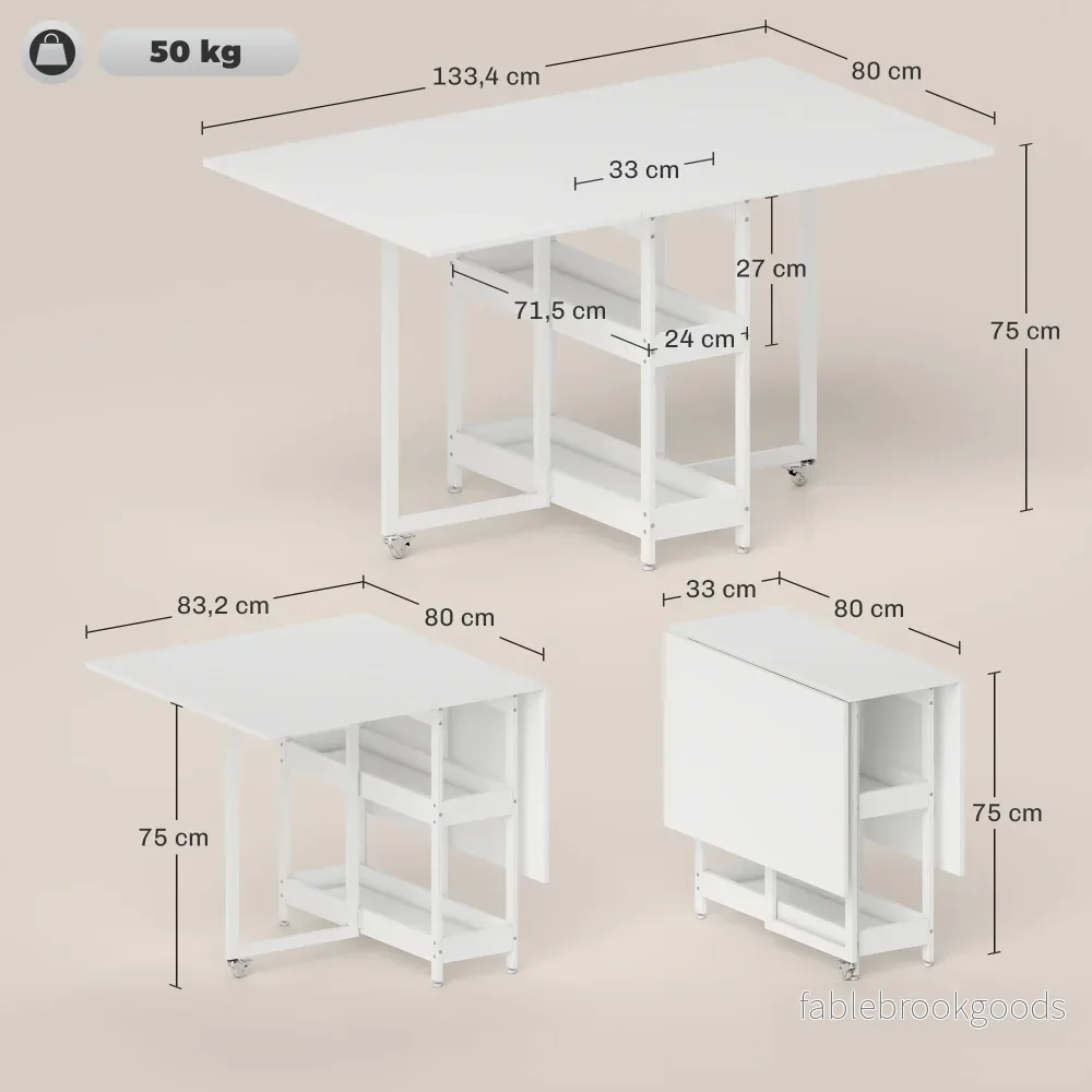 Hopfällbart matbord, industriell design, plats för 4, vit - Bild 3