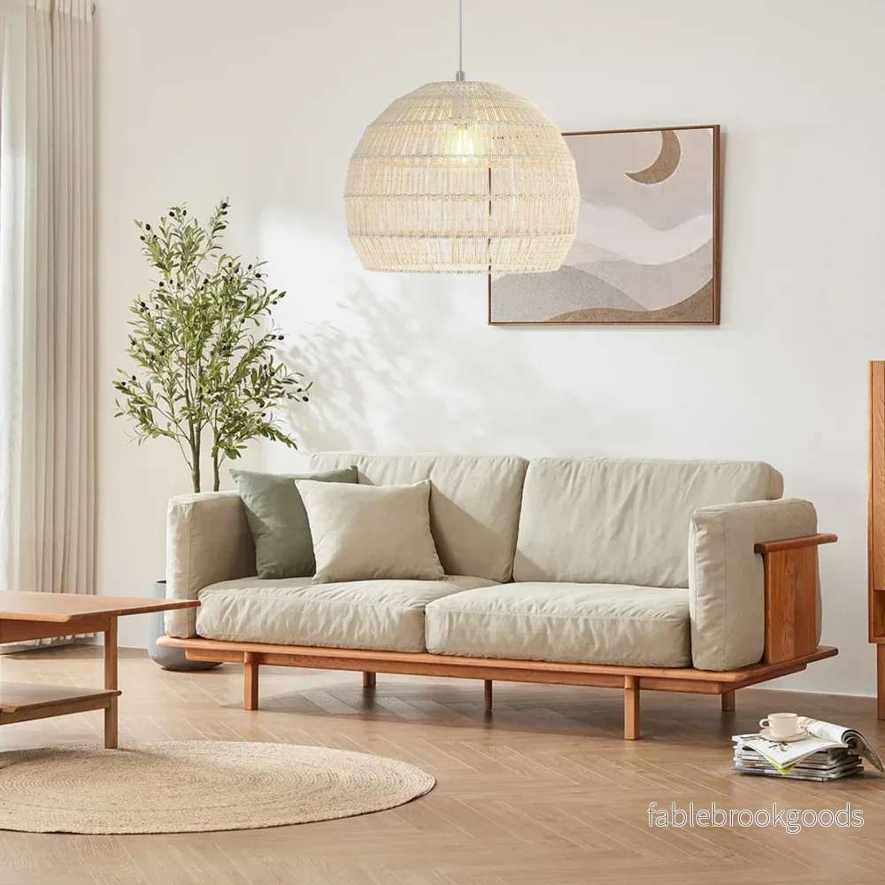 Flätad – pendellampa Boho taklampa med justerbar hänghöjd hänglampa – Beige - Bild 3