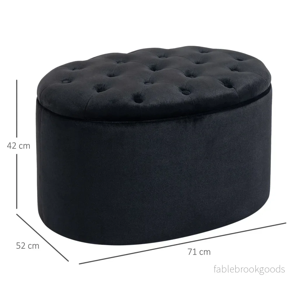 Modern svart oval bänk – stoppad förvaring, sammetslen finish - Bild 3