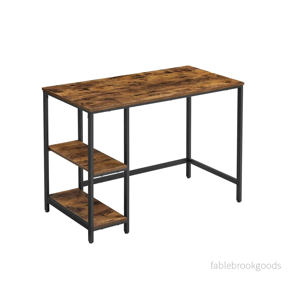 Skrivbord – industriell design med 2 hyllplan – vintage brun-svart Skrivbord – industriell design med 2 hyllplan – vintage brun-svart