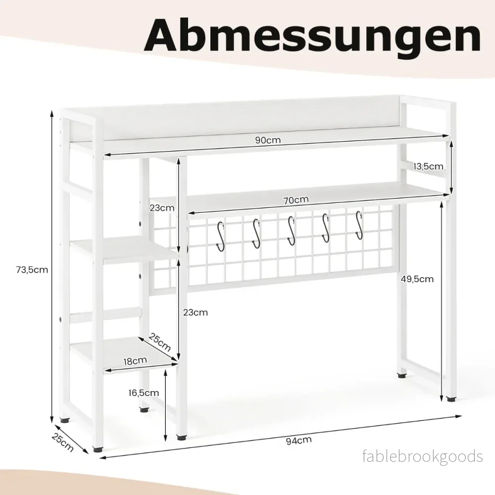 Skrivbordshylla – med hyllor och krokar, bokhylla – 4 6 – Vit - Bild 2